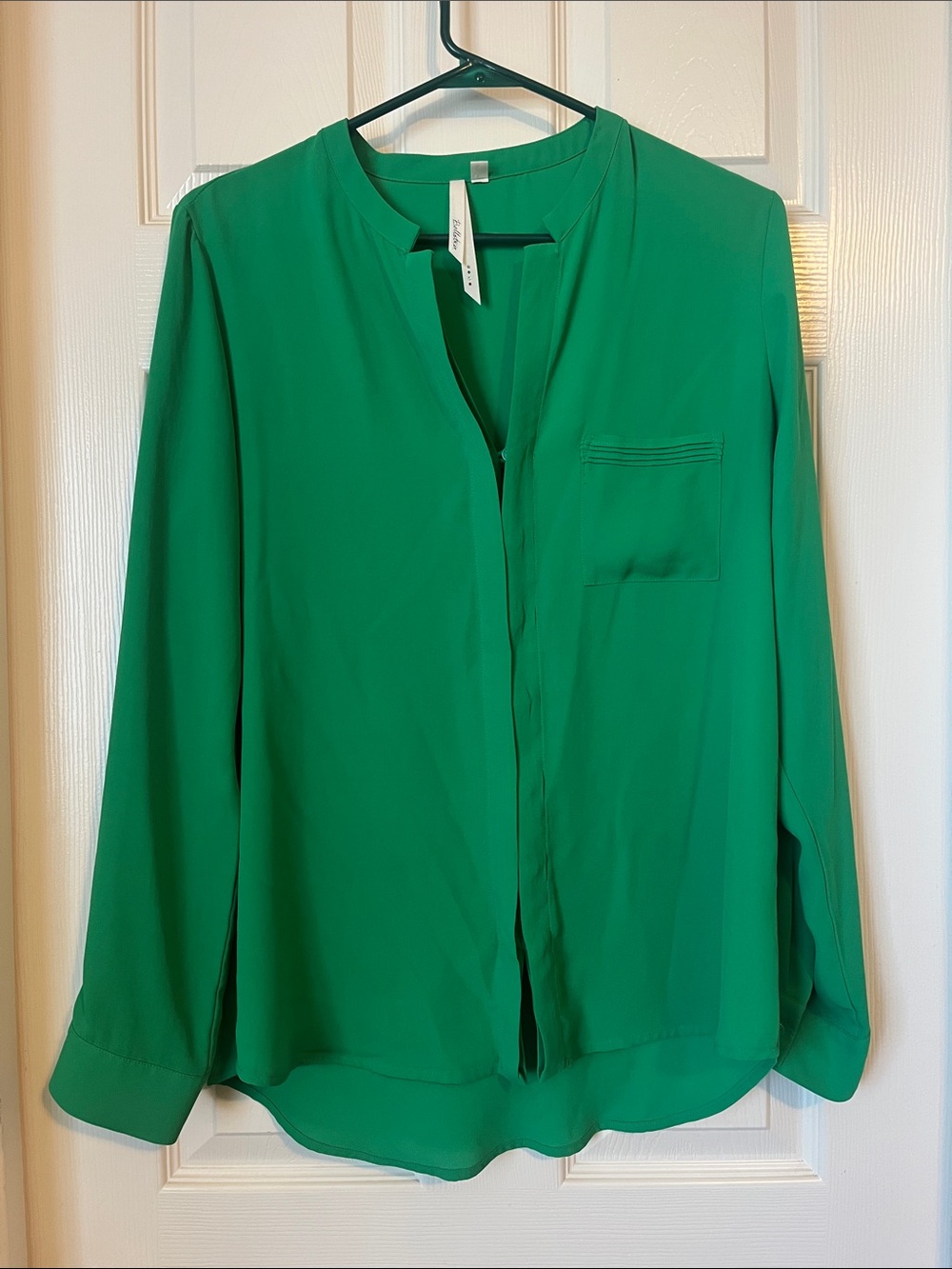 Bellatrix Emerald Green Button-Down Blouse with Split Neck